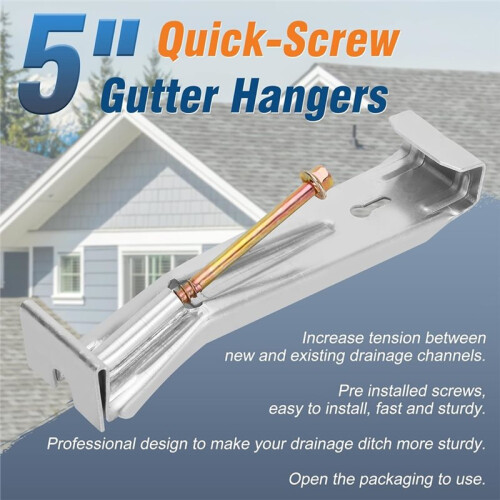 10Pcs 5 Inch Gutter Hangers with A Pre-Inserted Rust Screw,Quick Screw Gutter Clips Hidden Gutter Bracket Come 2