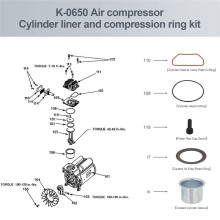 2 Stück K-0650 Luftkompressor Zylindersockel und Kompressionsring-Kit, Kabel-Luftkompressor-Service-Kits