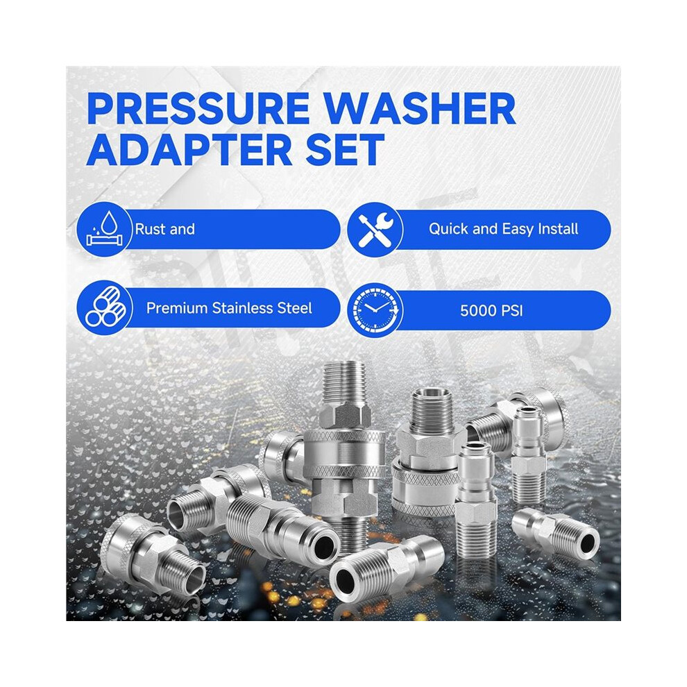 3/8" Pressure Washer Quick Connect Kit, Stainless Steel Power Washer Adapter Fittings, Male Npt Thread, 12 Pcs, 5000 Psi 4711770189418