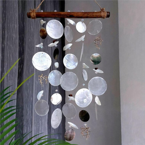 Round Capiz Shells, 100 Pcs Capiz Shells and 100 Pcs Shell Garland Strings Bulk with 2 Holes, 2" Blank Shell Pendants 2