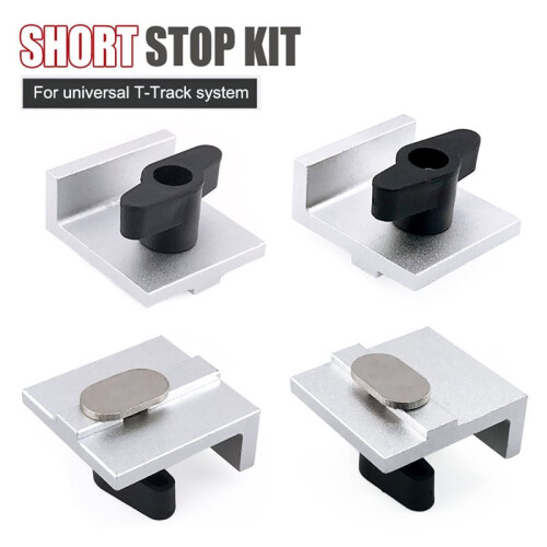 4 Pcs T-Track Stop Block Kit for Woodworking Silver Short Stop with Knobs Sanding and Routing 1