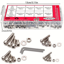 240Pcs Stainless Steel Hex Socket Screw and Nut Assortment Kit for DIY Metalworking