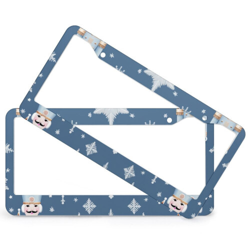 Nutcracker Snow Ballet Xmas License Plate Frames – 2 Pcs Aluminum Set, Compatible with US/Canada Standard 1