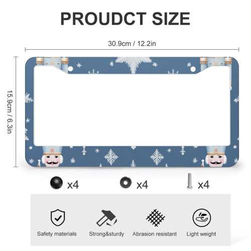 Nutcracker Snow Ballet Xmas License Plate Frames – 2 Pcs Aluminum Set, Compatible with US/Canada Standard 2