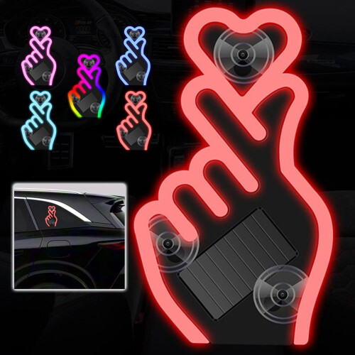 Solar-Powered Finger Heart Car Light - Multi-Color LED, 2