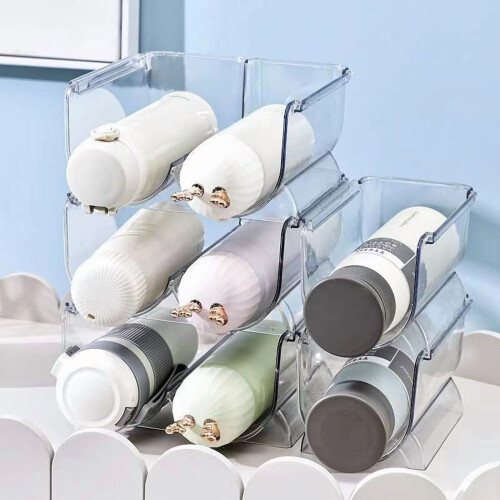 Stackable Cup Holder Organizer for Refrigerator Rotation Wine/Water Bottle Rack Kitchen Pantry Space-Saving Storage Shelf 1
