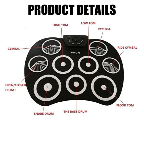 Electronic Drum Set 9 Pads Rolls up Practice Drum Built-in Speaker Headphone Set 2