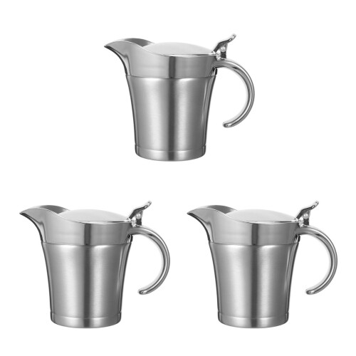 3Pièces Pot À Sauce Isolé Acier Argenté Pour Table