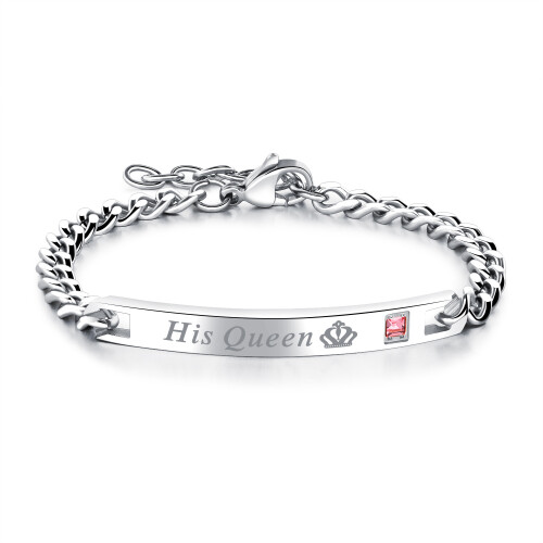 Par armbånd "His Queen" "Her King" Titanium Stål Sølv 2-Piece 2