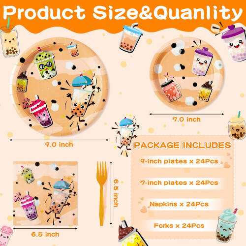 Boba Tea Party Tableware For 24 Guests, Disposable Tableware For Wedding Party 1