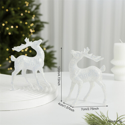 Glitter Reindeer Christmas Ornament White 2 pcs 2