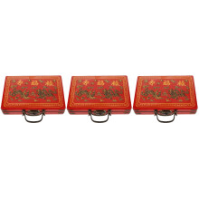 3Pcs Red Wooden Mahjong Case Storage Box with Carry Handle
