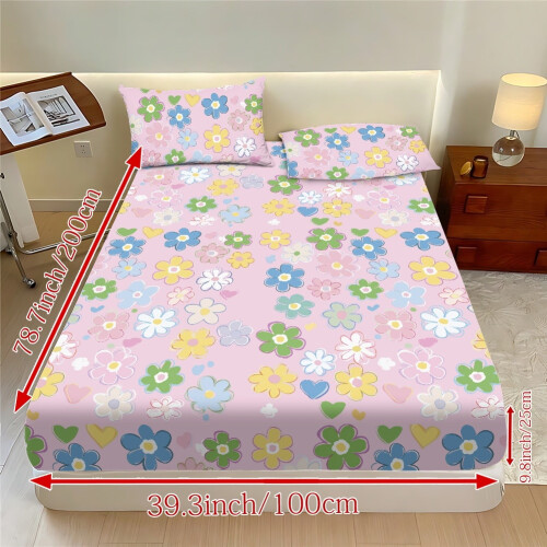 Pink Flower Heart Bed Sheets Full Size Soft Cooling 1