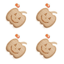 4Pcs Halloween Pumpkin Dessert Serving Trays Wooden Khaki Snack Boards