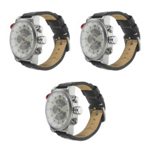 3Pcs Men's Watch White PU Band Japan Quartz Double Display
