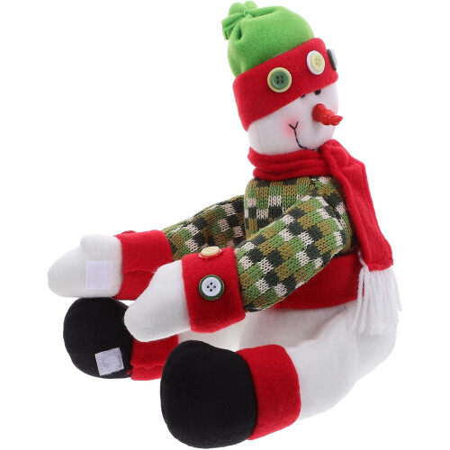 Plush Snowman Tree Topper with Gnome Hugger Decoration 1