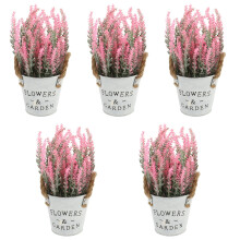 5Pcs Artificial Pink Potted Plants Faux Bonsai for Home Office Decor