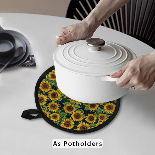 Sunflower Pot Mat and Oven Gloves Set 2-Pack 2