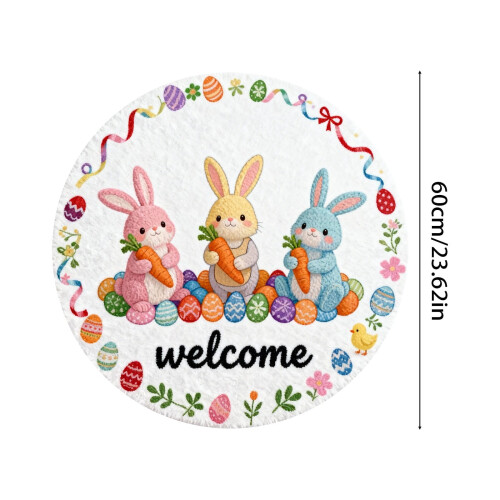 Round Easter Bunny Welcome Mat, Absorbent & Non-Slip, 40/60/80cm, Compatible with Easter Decor 2