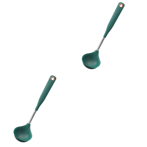 2Pcs Non-Stick Silicone Soup Spoons Long Handle Kitchen Ladles 2