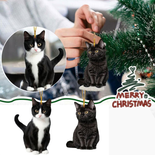 Black Cat Christmas Ornament Acrylic 2D Hanging 2