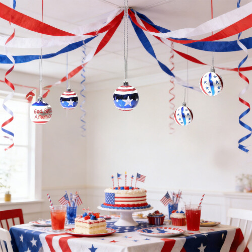 Patriotic Hanging Orbs Red White Blue 12-Pack 1