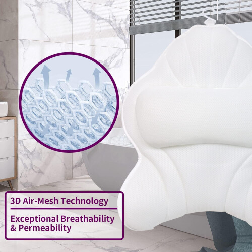 Extra Thick Large Bath Pillow with Neck,Back,Head Support for Bathtub, Spa, Soaking White(21''x17'') 1
