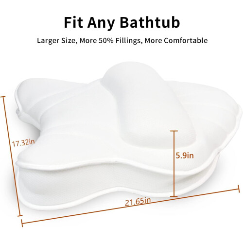 Extra Thick Large Bath Pillow with Neck,Back,Head Support for Bathtub, Spa, Soaking White(21''x17'') 2