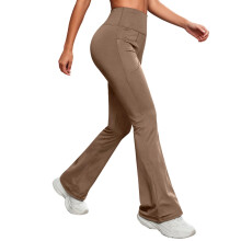Women's High-Waisted Coffee Brown Flare Yoga Pants with