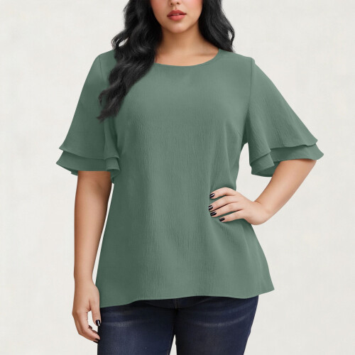 Μπλούζες Plus Size σε πράσινο χρώμα για γυναίκες - Μπλούζα με τσαλακώματα σε άνετη 1