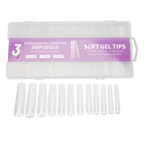 240 Pcs Long Clear Coffin Artificial Nails