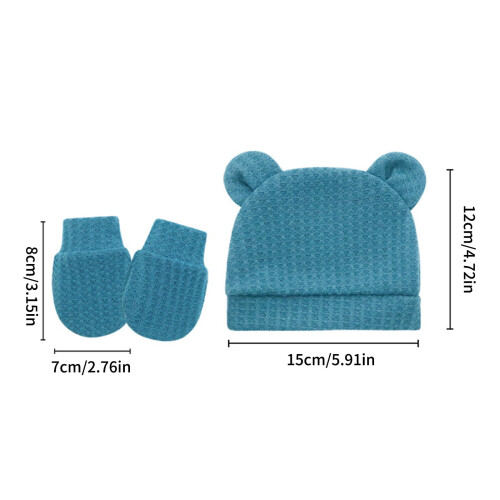 Infant Hat and Mittens Set Cotton Elastic Unisex 1 Set 2