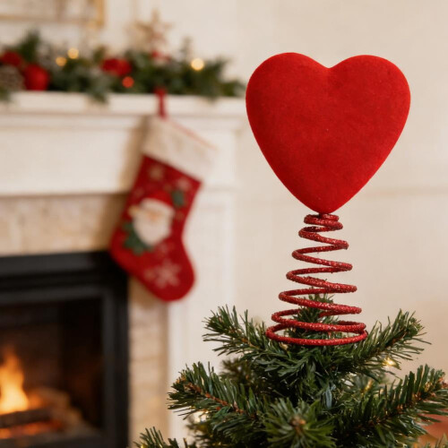 Glitter Red Heart Mini Tree Topper Spiral Base 1pc 2