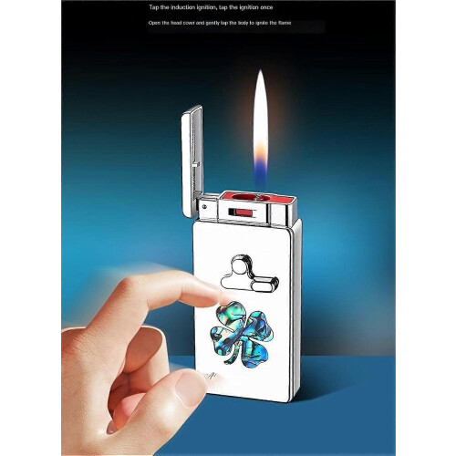 Smart Induction Butane Lighter Multiple Ignition Modes Refillable Butane Transparent Fuel Window Windproof Blue Flame Portable Electronic Lighter 2
