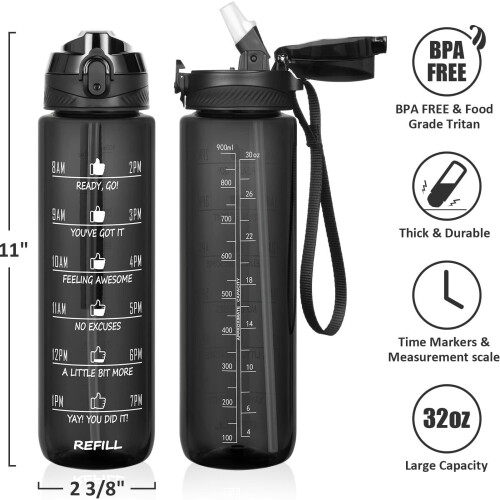 Αθλητικό μπουκάλι νερού 32oz χωρίς BPA, αδιάβροχο, με καλαμάκι, μονωμένο μανίκι από 1