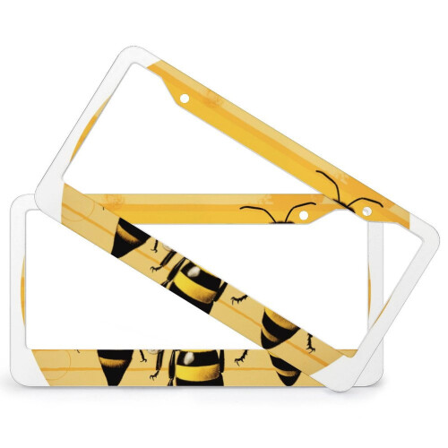 Bee-Design Yellow Stripe License Plate Covers Aluminum 1