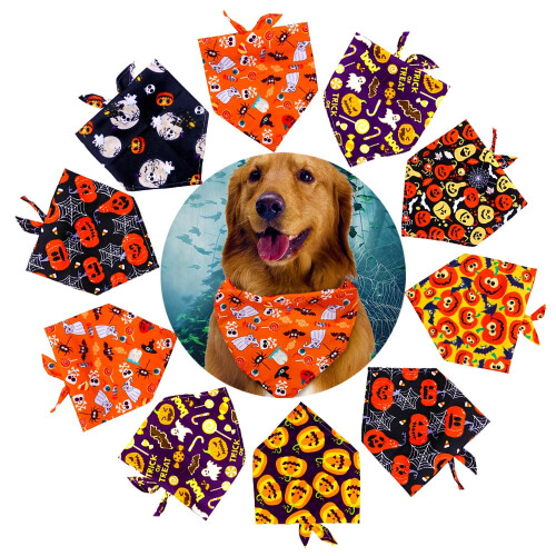 Dog Bandanas Fall Pumpkin Ghost Design Orange Durable Fabric 2
