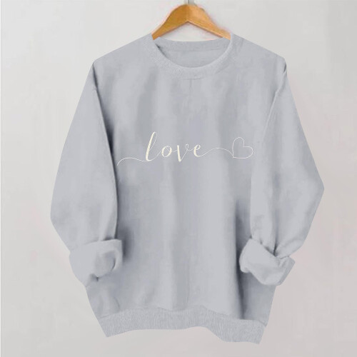 Γυναικείο γκρι φούτερ oversized με στάμπα Love για τον Άγιο Βαλεντίνο, με στρογγυλή 1