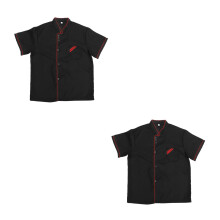 2Pcs Premium Black Chef Jackets Short Sleeve Oil Proof Catering Shirts