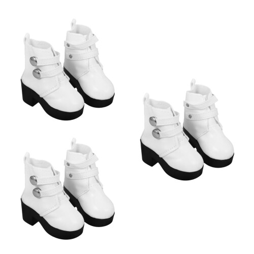 3Paires Chaussures PU Blanches Pour Poupées Bottes Décor Accessoire
