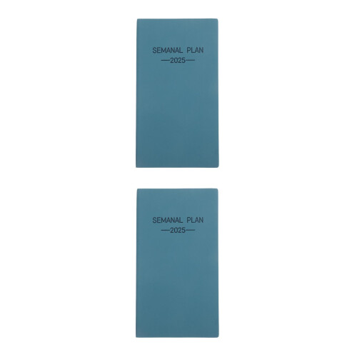 2Pcs Student Weekly Organizer Small PU Cover Planner Lake Blue
