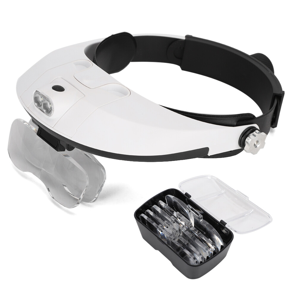 Comfortable Headband Magnifying Glass With LED Illumination For Close Work Jewelry Making Watch Repair Reading Needlework, Detachable Lenses