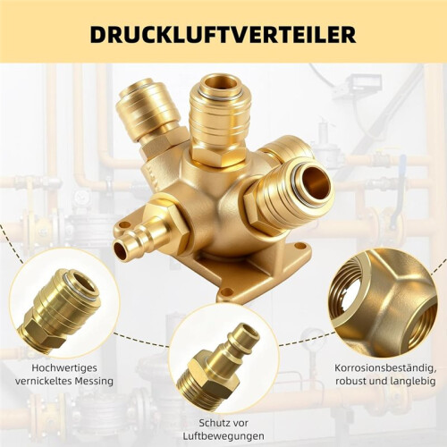 Compressed Air Distributor Wall Socket, Compressed Air Distributor, Brass,5 Compressed Air Coupling 2