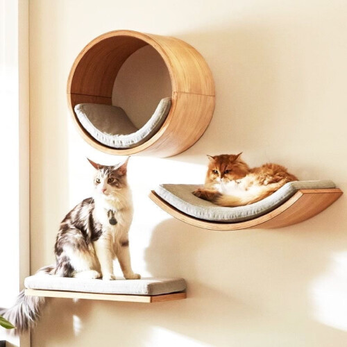 Wooden Cat Climbing Shelf Wall-Mounted 3-Tier 1