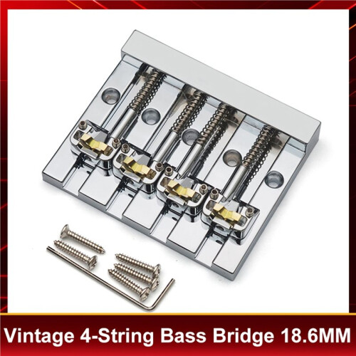 Vintage 4-String Bridge 82x68.3MM String Bottom Through with Brass Saddle String Spacing 18.6MM Fixed Bridge Chrome 1
