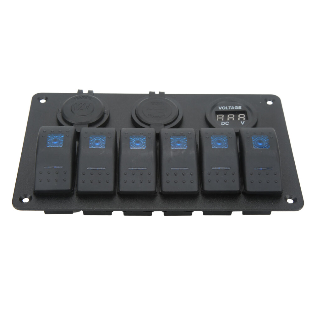 6 Gang 20A Rocker Switch Panel 12V 24V Blue/Light 7806371651741