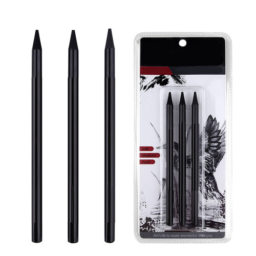 Set di 3 matite professionali per disegno a carbone, morbide, medie e dure 1