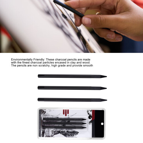 Set di 3 matite professionali per disegno a carbone, morbide, medie e dure 2