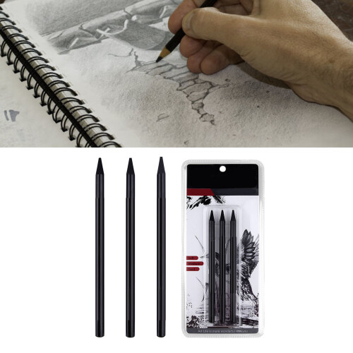 3 Pcs Charcoal Set: Soft/Medium/Hard for Sketch