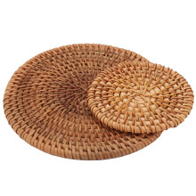 Insulation Pad Set Natural Rattan Heat Resistant Hand Woven Non Slip Design Multi Purpose Table Protector Drink Coasters Woven Placemats For Home And